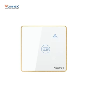 Công tắc Vconnex chống giật cho bình nước nóng - Vuông - Viền Nhôm- Trắng
