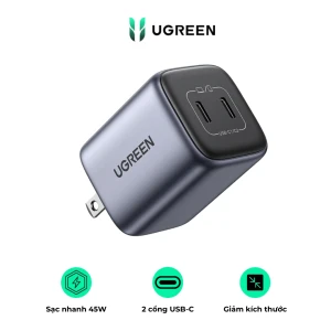 Sạc nhanh Ugreen Nexode GaN 45W 2 cổng USB-C