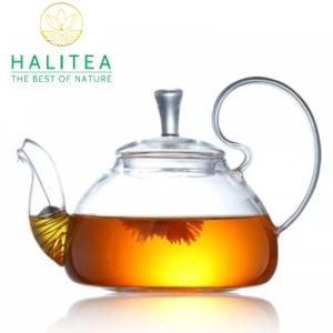 Ấm Thủy Tinh Pha Trà Hoa Quai Cong Cao Cấp 600ml