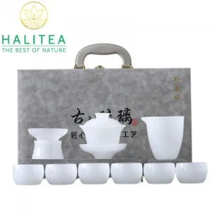 Bộ Ấm Chén Bạch Ngọc Cao Cấp 10 Món - Hộp Quà Tặng Vali Sang Trọng