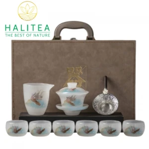 Bộ Ấm Chén Ngọc Cao Cấp Hộp Quà Tặng Vali Sang Trọng 10 Món