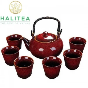 Bộ Ấm Chén Sứ Men Thiên Mục Hộp Đựng Cao Cấp 600ml