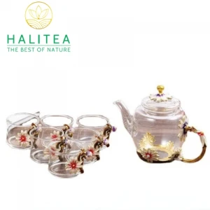 Bộ Ấm Chén Thuỷ Tinh 3D Hoa Văn Cao Cấp 450ml