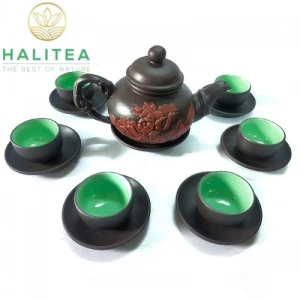 Bộ Ấm Đất Bát Tràng Bông Cúc Trường Thọ 420ml