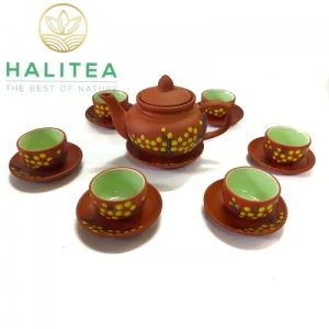 Bộ Ấm Đất Bát Tràng Hoa Mai Vàng 450ml