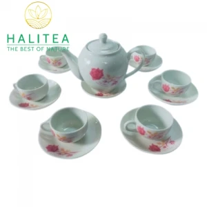 Bộ Ấm Sứ Bát Tràng Bông Hồng 450ml