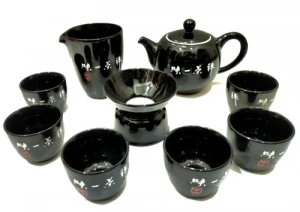 Bộ Ấm Trà Gốm Sứ Màu Đen Tráng Men Sang Trọng BAS350