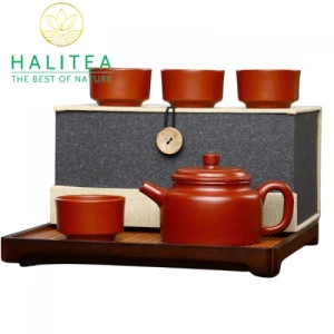 Bộ Ấm Tử Sa Đức Chung Đại Hồng Bào 230ml 04 Chén Hộp Thổ Cẩm