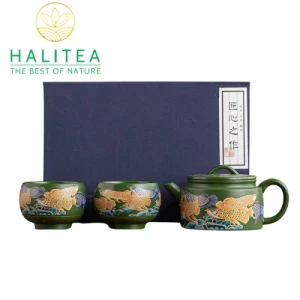 Bộ Ấm Tử Sa Hán Ngoã Cửu Long Ngư Quần Hội Lục Nê 230ml