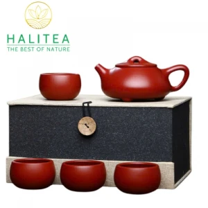 Bộ Ấm Tử Sa Thạch Biều Đại Hồng Bào 200ml 4 Chén Hộp Thổ Cẩm