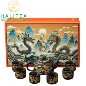 Bộ Ấm Tử Sa Tứ Phương Long Phụng Đổi Màu 330ml - Hộp Quà Tặng