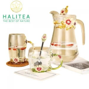 Bộ Bình Tách Thuỷ Tinh Hoa Cúc 3D Cao Cấp