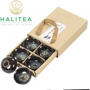 Bộ Chén Trà Sứ Men Thiên Mục Cao Cấp 06 Chén 55ml