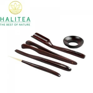 Bộ Dụng Cụ Pha Trà Gỗ Mun 5 Món 18cm
