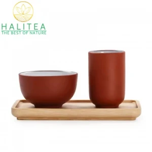 Bộ Ống Ngửi Trà Đất Đỏ Đen Tráng Men Trắng Đẹp