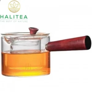 Chén Tống Pha Trà Thủy Tinh Quai Siêu Cán Gỗ