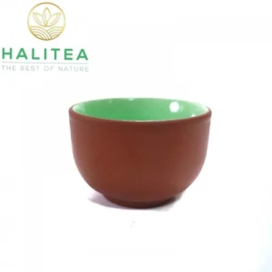Chén Trà Đất Bát Tràng Màu Đỏ Tráng Men Xanh 40ml