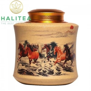 Hũ Đựng Trà Tử Sa Mã Đáo Thành Công Nắp Đồng Cao Cấp