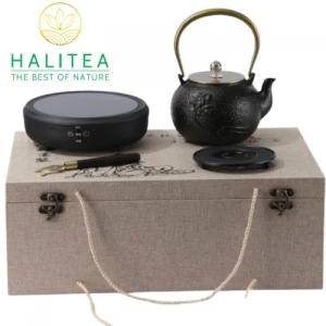 Set Quà Tặng Bộ Ấm Gang Tetsubin Thủ Công Hoa Sen Bếp Hồng Ngoại