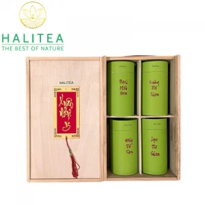 Set Quà Tặng XUÂN NHƯ Ý 04 Loại Trà Shan Tuyết Cổ Thụ Hộp Gỗ Cao Cấp