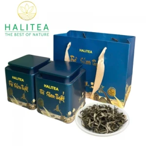 Trà Shan Tuyết Cổ Thụ HALITEA Cao Cấp Hộp Thiếc Xanh 200gr Set Quà Tết