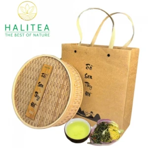 Trà Ướp Sen Tây Hồ Sấy Thăng Hoa Hộp Quà Tặng Tre Cao Cấp