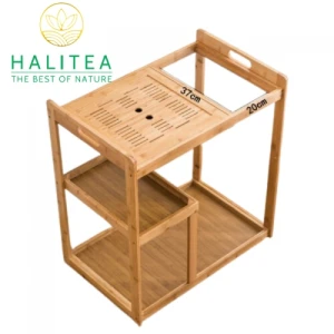 Tủ Pha Trà Di Động Bằng Tre Bánh Xe Lăn