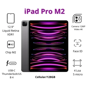 Máy tính bảng Apple IPad Pro 12.9 M2 Cellular (128Gb/ Space Gray/ MP1X3ZA/A)