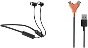 Tai nghe Skullcandy Jib không dây màu đen kèm cáp sạc Line Duo Round, USB-A đến USB-C và Micro-USB Đen/Cam