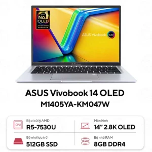 Laptop Asus Vivobook 14 OLED M1405YA-KM047W (AMD Ryzen 5 7530U | 8GB | 512GB | AMD Radeon | 14 inch 2.8K | Win 11 | Bạc)