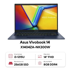 Laptop Asus Vivobook 14 X1404ZA-NK300W (Intel Core i3-1215U | 8GB | 256GB | Intel UHD | 14 inch FHD | Win 11| Xanh)