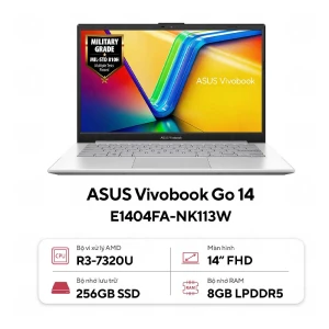 Laptop Asus Vivobook Go 14 E1404FA-NK113W (AMD Ryzen 3 7320U | 8GB | 256GB | AMD Radeon | 14 inch FHD | Win 11 | Bạc)