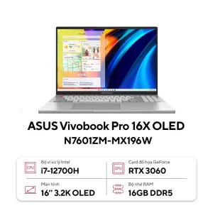 Laptop Asus Vivobook Pro 16X OLED N7601ZM-MX196W (Intel core i7-12700H | 16GB | 1TB | RTX 3060 6GB | 16.0-inch 3.2K | Win 11 | Silver)