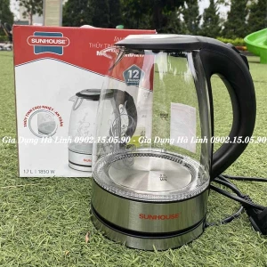 Ấm siêu tốc thủy tinh Sunhouse SHD1217, Công suất 1850W, Dung tích 1.7 lít, Bảo hành 12 tháng
