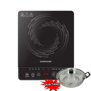 Bếp từ đơn Sunhouse SHD6161, Công suất 2000W, Mặt bếp Ceramic chịu lực chịu nhiệt tốt, Sản xuất Việt Nam, Tặng kèm nồi lẩu size 28cm, Bảo hành 12 tháng