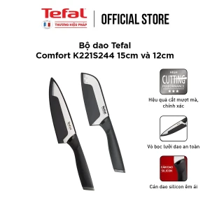 Bộ 2 dao làm bếp Tefal Comfort K221S244 (15cm, 12cm) - Cán dao làm bằng nhựa TPR nhám màu đen.