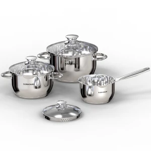 Bộ nồi inox 5 đáy Sunhouse SHG688, Bộ 3 nồi size 16, 20, 24cm, Vung kính cường lực siêu bền, Sử dụng trên mọi loại bếp