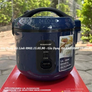 Nồi cơm điện Sunhouse SHD8213, Công suất 500W, Dung tích 1.2 Lít, Lòng nồi hợp kim nhôm phủ chống dính PTFE, Điều khiển nút gạt, Bảo hành 12 tháng