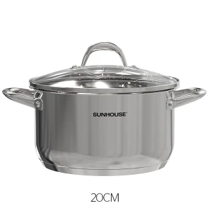 Nồi inox 3 đáy Sunhouse SHG301-20, Đường kính 20cm, Vung kính cường lực siêu bền