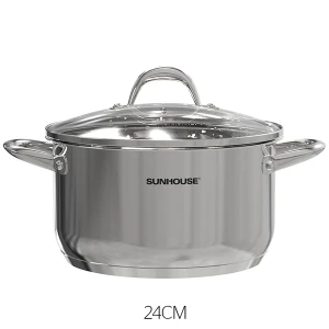 Nồi inox 3 đáy Sunhouse SHG301-24, Đường kính 24cm, Vung kính cường lực siêu bền