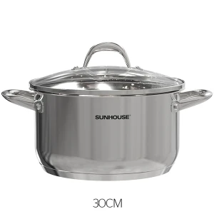 Nồi inox 3 đáy Sunhouse SHG301-30, Đường kính 30cm, Vung kính cường lực siêu bền