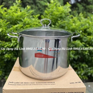 Nồi luộc gà inox 3 đáy Sunhouse SH28LG, Đường kính 28cm, Vung kính cường lực, Sử dụng trên mọi loại bếp