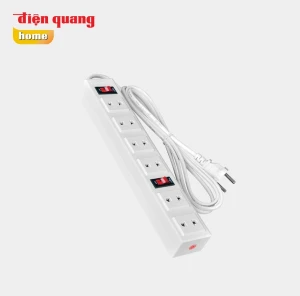 Ổ cắm Điện Quang ĐQ 001A-01, 62228007 - Ổ cắm truyền thống 6 lỗ cắm, Công suất chịu tải 2500W, Dây dài 5m