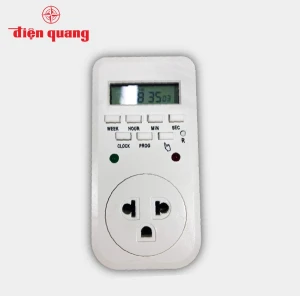 Ổ cắm hẹn giờ Điện Quang ĐQ ESK DT10 W 13, 62228149 - Công suất 2500W, Thời gian cài đặt tối thiểu 1 giây, có thể cài đặt tối đa 8 lần trong ngày