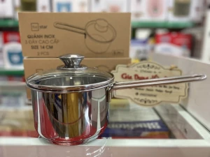 Quánh inox 3 đáy Fivestar THT-FSQ14001, Đường kính 14cm, Vung kính cường lực, Chất liệu inox 430 sáng bóng, bền tốt, ít bị oxy hóa, Đáy từ phù hợp với mọi loại bếp