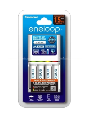 Bộ Sạc Nhanh Kèm 4 Pin AA Eneloop Panasonic KJ55 | Chính Hãng