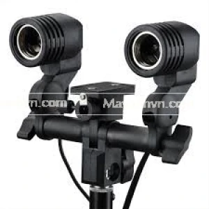 Dual E27 Sockets Lamp Bulb Holder Flash Umbrella Bracket