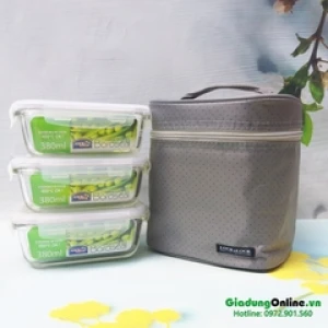 Bộ hộp cơm thủy tinh Lock&Lock LLG422S4 túi xám (380ml x 3)