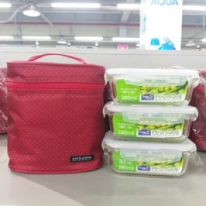 Bộ hộp cơm thủy tinh Lock&Lock LLG422S4DR (380ml x 3) túi đỏ