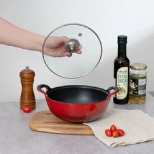 Chảo Gang Sâu Lòng Oceno Phủ Men Gốm Có Vung Kính